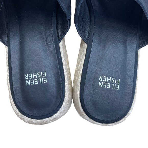 Eileen Fisher Women’s Black Suede Espadrilles Slide Wedge Sandals Size 8 - Picture 5 of 7